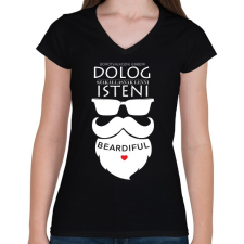 PRINTFASHION Szakállasnak lenni Isteni! - Női V-nyakú póló - Fekete női póló