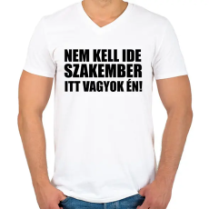 PRINTFASHION Szakember (1) - Férfi V-nyakú póló - Fehér