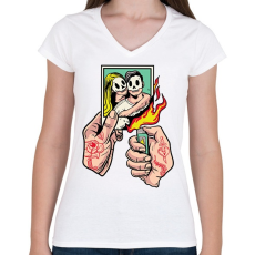 PRINTFASHION Szakítás - Női V-nyakú póló - Fehér
