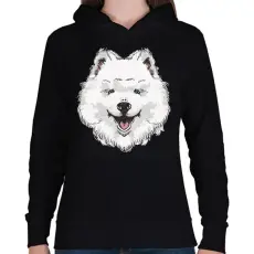 PRINTFASHION Szamojéd kutya - Női kapucnis pulóver - Fekete