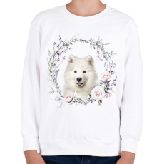 PRINTFASHION szamojéd virágokkal - Gyerek pulóver - Fehér