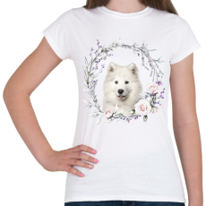 PRINTFASHION szamojéd virágokkal - Női póló - Fehér