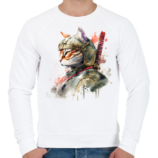 PRINTFASHION Szamuráj macska japán stílusban - Férfi pulóver - Fehér férfi pulóver, kardigán