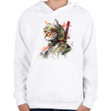 PRINTFASHION Szamuráj macska japán stílusban - Gyerek kapucnis pulóver - Fehér