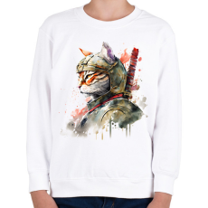PRINTFASHION Szamuráj macska japán stílusban - Gyerek pulóver - Fehér