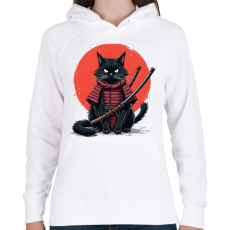 PRINTFASHION Szamuráj macska - Női kapucnis pulóver - Fehér