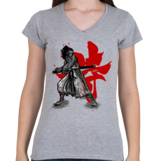 PRINTFASHION Szamuráj szellem - Női V-nyakú póló - Sport szürke