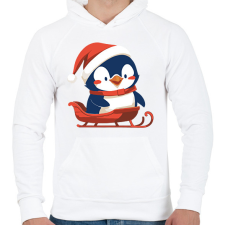 PRINTFASHION Szánkozó pingvin - Férfi kapucnis pulóver - Fehér férfi pulóver, kardigán