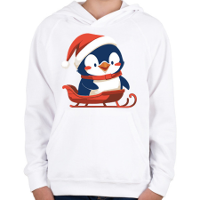 PRINTFASHION Szánkozó pingvin - Gyerek kapucnis pulóver - Fehér gyerek pulóver, kardigán