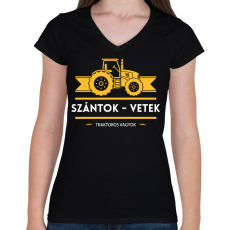 PRINTFASHION Szántok-vetek, traktoros vagyok - Női V-nyakú póló - Fekete