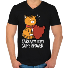 PRINTFASHION Szarkazmus az én szupererőm - Férfi V-nyakú póló - Fekete
