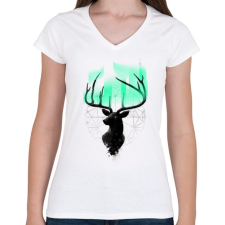PRINTFASHION Szarvas a fényben - Női V-nyakú póló - Fehér női póló