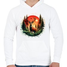 PRINTFASHION Szarvas - erdei naplemente - ajándék vadászoknak - Férfi kapucnis pulóver - Fehér férfi pulóver, kardigán