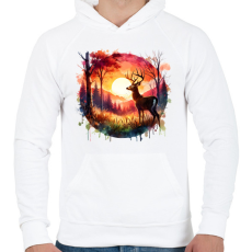 PRINTFASHION Szarvas - erdei naplemente - ajándék vadászoknak - Férfi kapucnis pulóver - Fehér