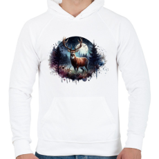PRINTFASHION Szarvas - erdei naplemente - ajándék vadászoknak - Férfi kapucnis pulóver - Fehér