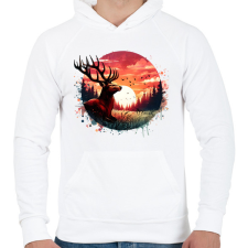 PRINTFASHION Szarvas - erdei naplemente - ajándék vadászoknak - Férfi kapucnis pulóver - Fehér férfi pulóver, kardigán