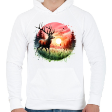 PRINTFASHION Szarvas - erdei naplemente - ajándék vadászoknak - Férfi kapucnis pulóver - Fehér
