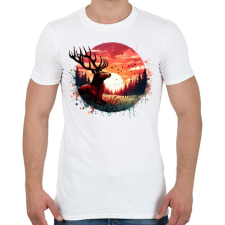 PRINTFASHION Szarvas - erdei naplemente - ajándék vadászoknak - Férfi póló - Fehér férfi póló