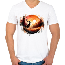 PRINTFASHION Szarvas - erdei naplemente - ajándék vadászoknak - Férfi V-nyakú póló - Fehér férfi póló