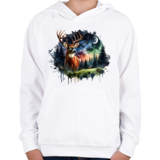 PRINTFASHION Szarvas - erdei naplemente - ajándék vadászoknak - Gyerek kapucnis pulóver - Fehér
