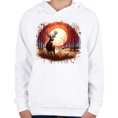 PRINTFASHION Szarvas - erdei naplemente - ajándék vadászoknak - Gyerek kapucnis pulóver - Fehér