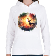 PRINTFASHION Szarvas - erdei naplemente - ajándék vadászoknak - Női kapucnis pulóver - Fehér női pulóver, kardigán