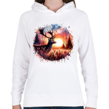 PRINTFASHION Szarvas - erdei naplemente - ajándék vadászoknak - Női kapucnis pulóver - Fehér női pulóver, kardigán