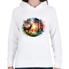 PRINTFASHION Szarvas - erdei naplemente - ajándék vadászoknak - Női kapucnis pulóver - Fehér