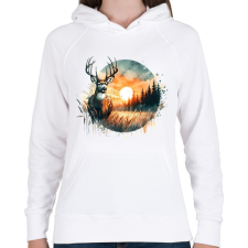 PRINTFASHION Szarvas - erdei naplemente - ajándék vadászoknak - Női kapucnis pulóver - Fehér női pulóver, kardigán