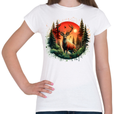 PRINTFASHION Szarvas - erdei naplemente - ajándék vadászoknak - Női póló - Fehér