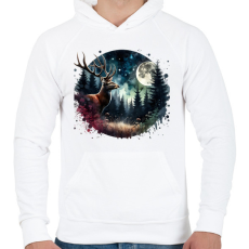 PRINTFASHION Szarvas - erdei telihold - ajándék vadászoknak - Férfi kapucnis pulóver - Fehér