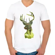 PRINTFASHION Szarvas - Férfi V-nyakú póló - Fehér férfi póló