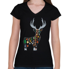 PRINTFASHION szarvas - Női V-nyakú póló - Fekete