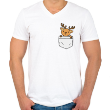 PRINTFASHION Szarvas zsebben - Férfi V-nyakú póló - Fehér férfi póló