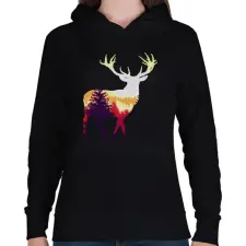 PRINTFASHION szarvasban az erdő - Női kapucnis pulóver - Fekete női pulóver, kardigán
