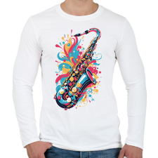 PRINTFASHION Szaxofon - Férfi hosszú ujjú póló - Fehér férfi póló