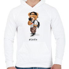PRINTFASHION Szelfi maci - Férfi kapucnis pulóver - Fehér férfi pulóver, kardigán