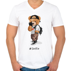 PRINTFASHION Szelfi maci - Férfi V-nyakú póló - Fehér