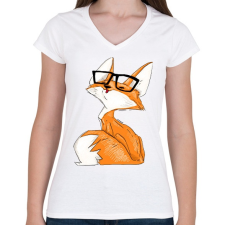 PRINTFASHION szemcsis róka - Női V-nyakú póló - Fehér női póló