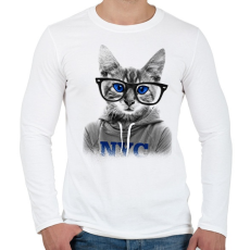 PRINTFASHION Szemüveges Macska - Férfi hosszú ujjú póló - Fehér