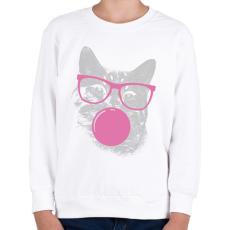 PRINTFASHION Szemüveges macska - Gyerek pulóver - Fehér