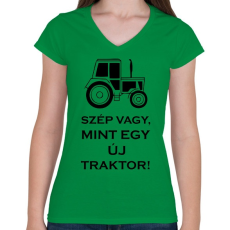 PRINTFASHION szep mint egy uj traktor - Női V-nyakú póló - Zöld