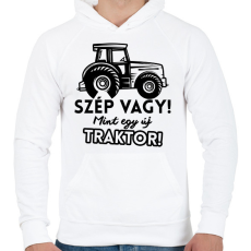 PRINTFASHION Szép vagy mint egy új traktor - Férfi kapucnis pulóver - Fehér