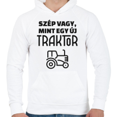 PRINTFASHION Szép vagy, mint egy új traktor - Férfi kapucnis pulóver - Fehér
