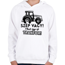 PRINTFASHION Szép vagy mint egy új traktor - Gyerek kapucnis pulóver - Fehér gyerek pulóver, kardigán