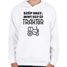PRINTFASHION Szép vagy, mint egy új traktor - Gyerek kapucnis pulóver - Fehér