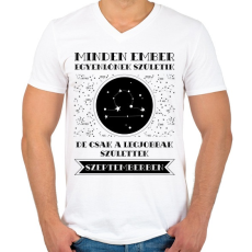 PRINTFASHION Szeptember: Mérleg - Férfi V-nyakú póló - Fehér