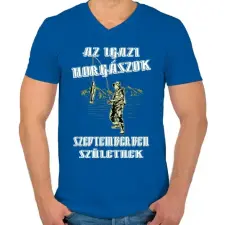 PRINTFASHION Szeptemberi horgász - Férfi V-nyakú póló - Királykék férfi póló