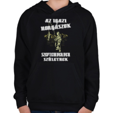PRINTFASHION Szeptemberi horgász - Gyerek kapucnis pulóver - Fekete gyerek pulóver, kardigán