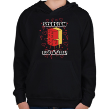 PRINTFASHION Szerelem első látásra - Gyerek kapucnis pulóver - Fekete gyerek pulóver, kardigán